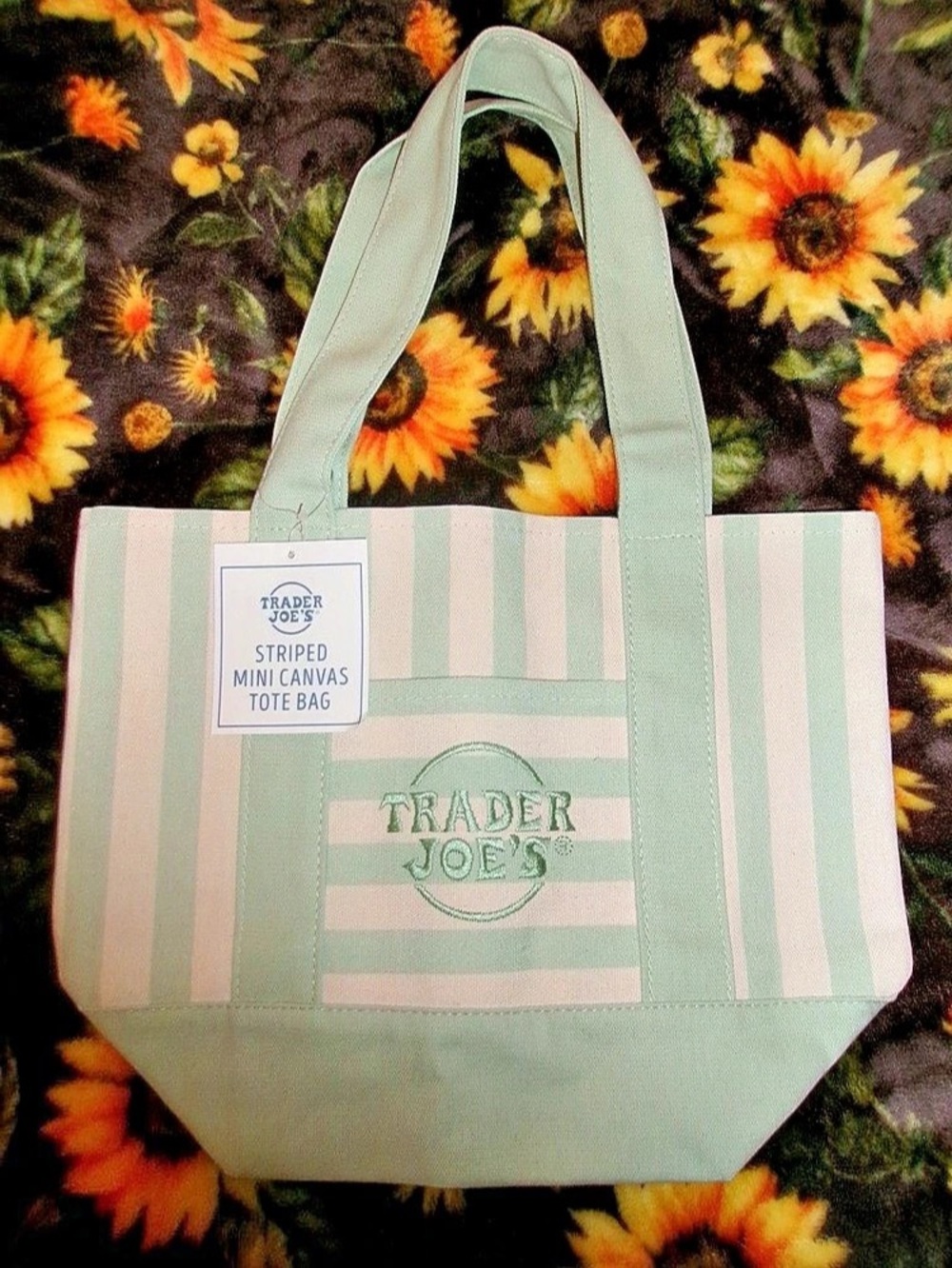 NWT Trader Joe's Striped Mini Canvas Tote Bag Green